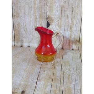 Crackle Glass Bud Vase Pitcher Red Yellow Ombre Miniature Succulent (9A)